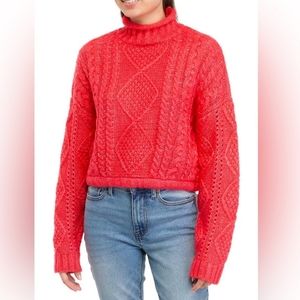 Sanctuary Pink Cropped Cable Knit Sweater, Sz S